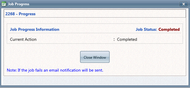 Job Progress Window